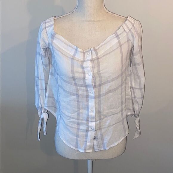 Rails off the shoulder tie sleeve plaid blouse - Picture 2 of 2